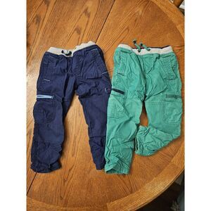 Mini Boden Boys Lined Cargo Pants 4Y Blue Green Bundle Star Lining Lot